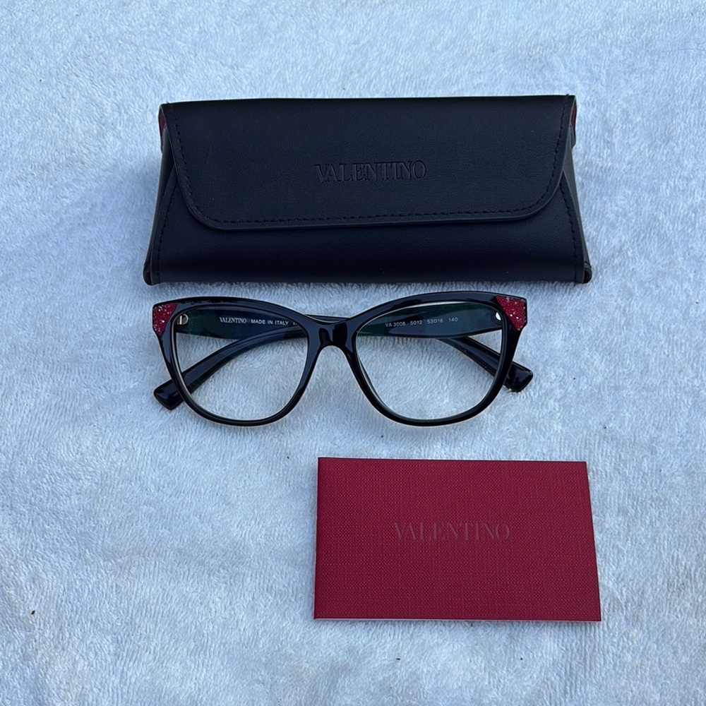 Valentino Black and Red Cat-Eye Glasses